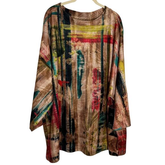 Ali Miles Womens Top 3X Multicolor Abstract Print Textured Tunic Artsy NEW - Picture 1 of 7